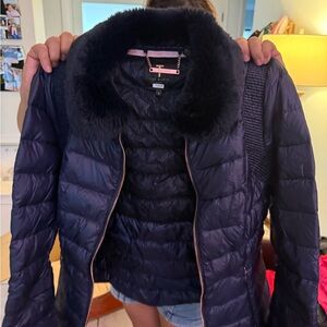 Ted Baker Midnight Puffer Jacket with Faux Fur Collar
